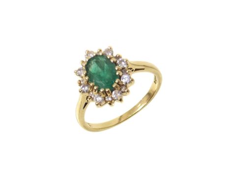 Emerald and diamond cluster ring Condition reports are not available for our Interiors sales.