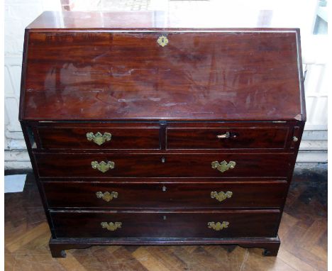 George III mahogany bureau, 107cm wide with fitted interior on bracket feet. Condition reports are not available for our Inte