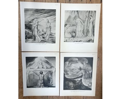 Assorted loose book plates, mostly William Blake in a vintage suitcase