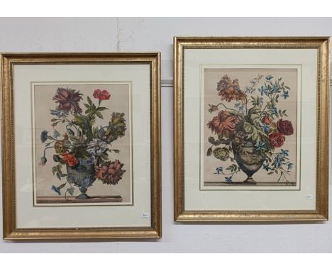 A 19th century style print, still life of flowers, 57 x 44 cm and its pair (2)