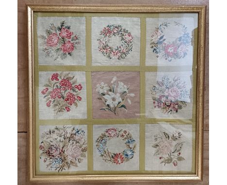 An embroidered panel, decorated flowers, 48 x 47 cm