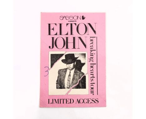 An Elton John 1984 Breaking Hearts Tour Limited Access pass  We are delighted to offer the Jo Burt Collection for sale by auc