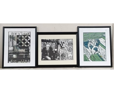 P Cavanagh-Butler, Bulldog, a silk screen print, 37 x 28 cm, a study of a man, silk screen print, 29 x 40 cm, and another, 28