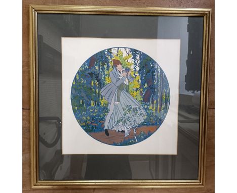 A pair of Art Deco style limited edition prints, of a loving couple, 33 x 32 cm (2)