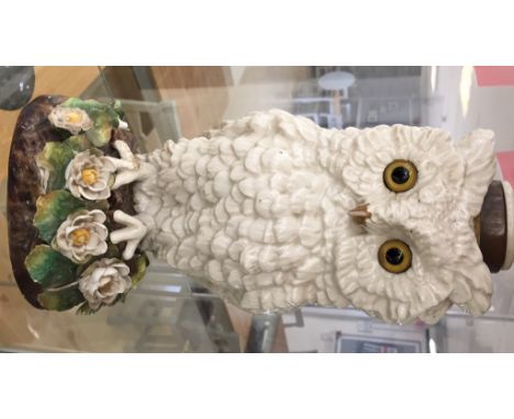 A Continental porcelain lamp in the form of an owl