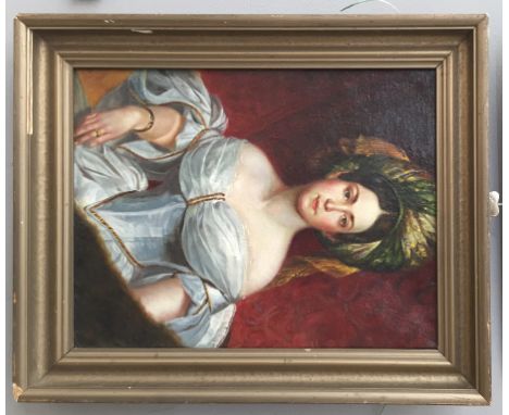 Continental School: Portrait of a lady in a turban, oil on canvas, unsigned 