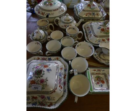 A collection of Copeland Spode Chinese Rose dinnerwares, to include covered vegetable dishes, gravy boat, various cups, sauce