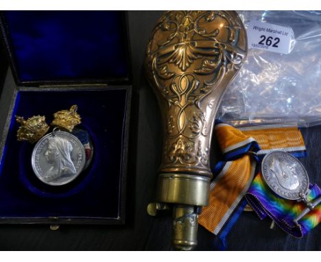 WWI British War medal and Victory medal, together with Queen Victoria Diamond Jubilee medallions, King George V Silver Jubile