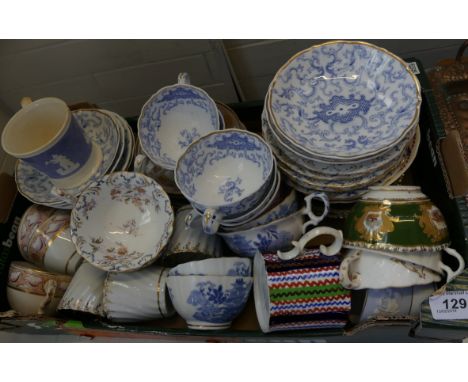 A mixed lot of various 19th Century teacups and saucers varying designs.