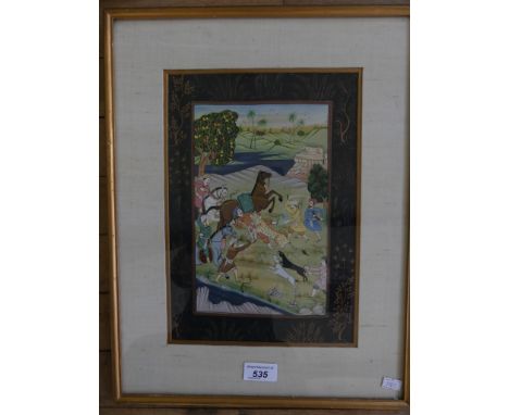 A framed Moghul tiger hunting scene
