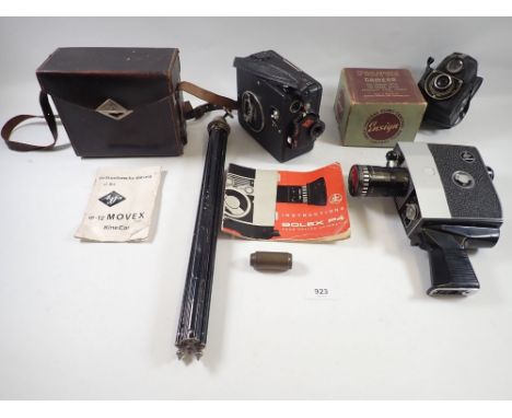 A Bolex P4 cine camera, an Agfa cine camera and an Ensign Ful Vue Camera boxed