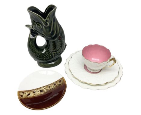 Small glug jug, together with poole pottery trinket dish and teacup trio 