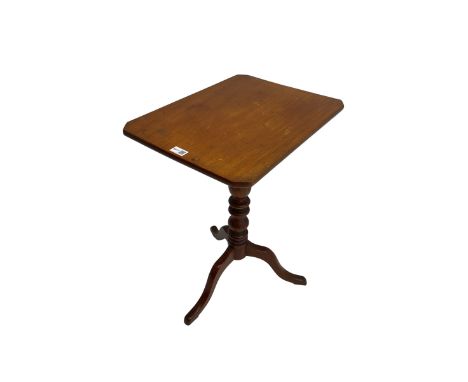 19th century walnut tripod table, canted rectangular tilt-top on turned column, three splayed supportsDimensions: Height:&nbs