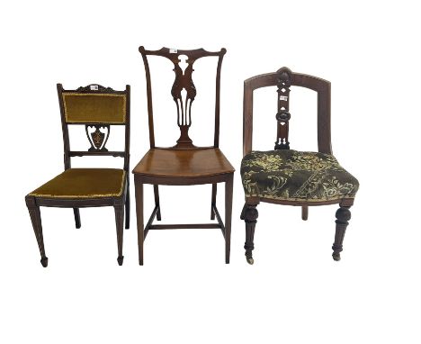 Late 19th mahogany nursing chair, cresting rail with carved cartouche, central splat pierced and carved with flowerhead and g