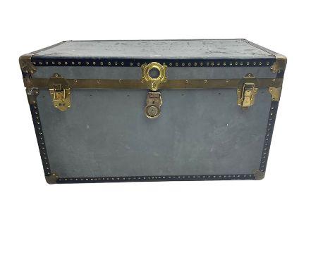 Vintage travelling trunk, leather edges with studwork and brass fittingsDimensions: Height:&nbsp;52cm&nbsp; Length/Width:&nbs
