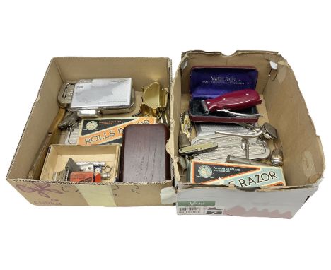 Collection of various razors and smoking items to include Ronson brass table lighter, Rolls Razor, Seigneur case with lighter