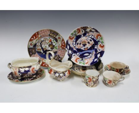 Collection of Bloor Derby Imari table wares and a Gaudy Welsh plate, etc (10) (some damages) 