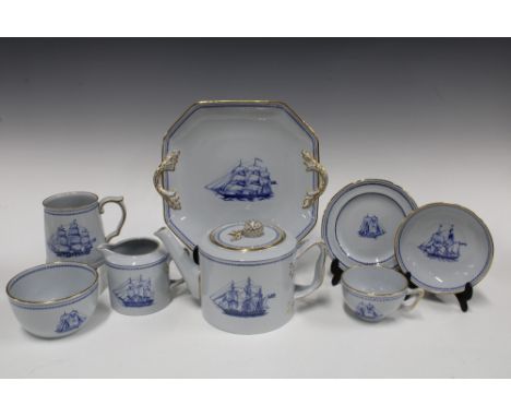 Spode Trade Winds Blue pattern teaset with a set of six tankards (28) 