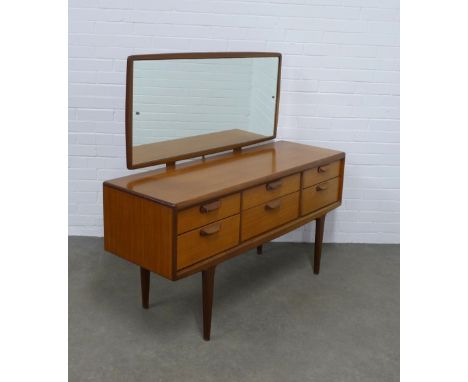 Younger vintage teak dressing table,  stamped to the drawer, 138 x 123 x 48cm. 