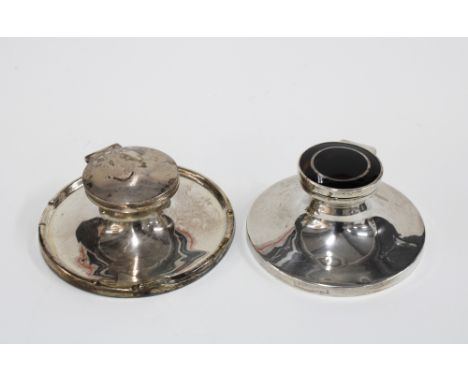 An  early 20th century silver inkwell with a tortoiseshell cover  Birmingham 1913 and another with plain cover Birmingham 191