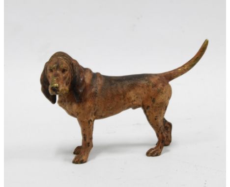 Early 20th century cold painted bronze figure of a Hound, 8.5 x 14cm long 