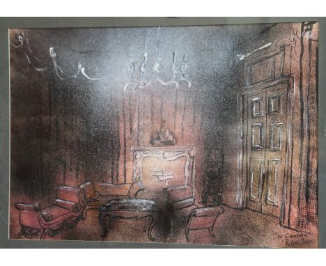 Robin Barnes: watercolour and body colours, set design for Jean-Paul Sartre "in camera", in strip frame