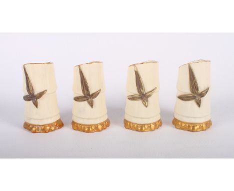 A set of four Royal Worcester bud vases moulded as bamboo, 2 3/4" high