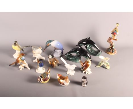 Two Royal Crown Derby paperweights modelled as birds and a number of other ceramic bird models