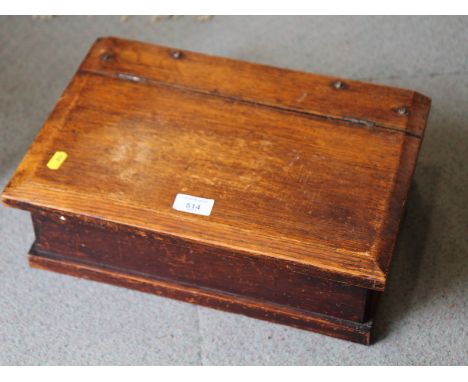 A 19th Century wooden footstool with seagrass seat, an oak rectangular box with hinged lid and a mahogany wall bracket with p