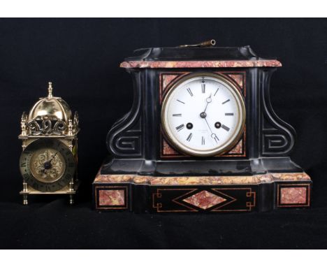 A H Marc Paris black slate and marble mantel clock and a brass mantel clock by Barnard Freres Bicester