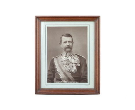 Late Victorian carbon print of Sir Charles Warren, Jack The Ripper connection, mounted on grey card in period frame,'W&amp;S 