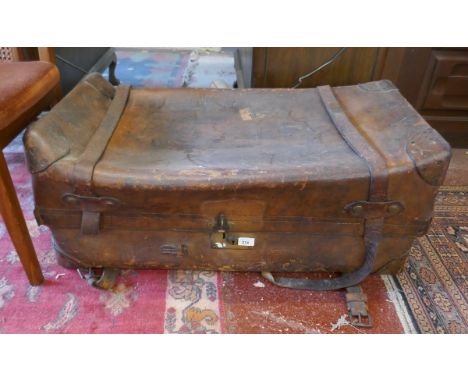 Antique leather car trunk