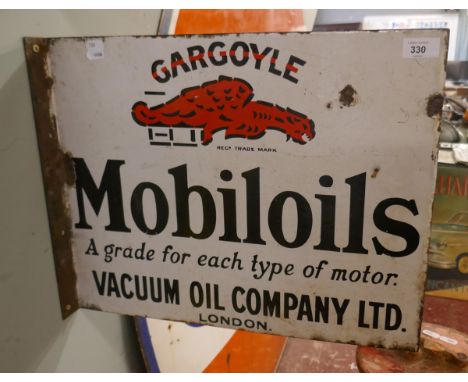 Original enamel double sided sign - Gargoyle Mobiloils - Approx size: 51cm x 41cm 
