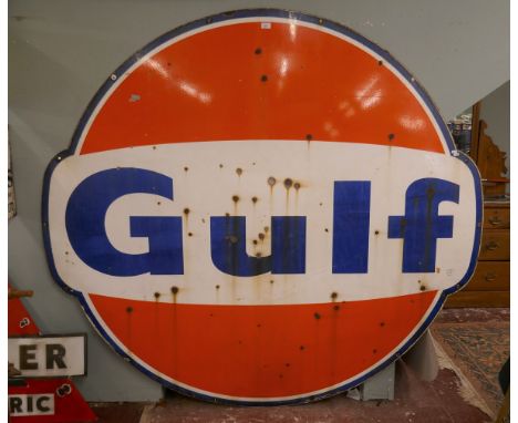 Very large original enamel sign - Gulf - Approx size: 200cm x 185cm 