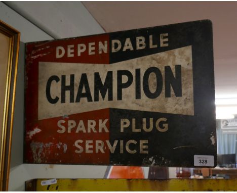 Original enamel double sided sign - Champion Spark Plugs - Approx size: 46cm x 31cm 
