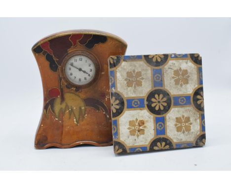 Don Wilton mantle clock together with a Minton floor tile (2). Tile is 15cm x 15cm. 
