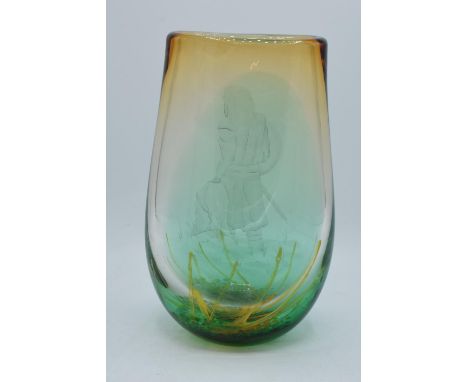 Caithness one-off glass vase 'Highlander' 2002, signed to base by the artist. 27cm tall. 