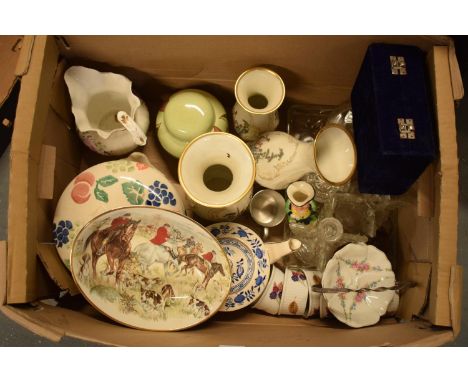 A mixed collection of items to include Royal Worcester, Carlton Ware, a glass dressing table set etc. Condition is mixed. No 