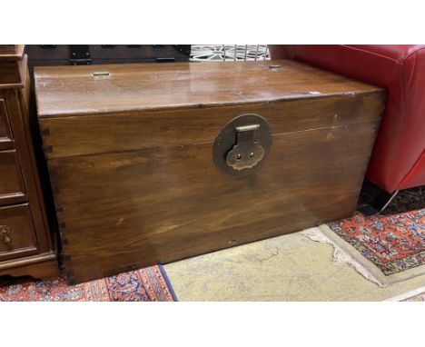 A Chinese brass mounted pine trunk, width 108cm, depth 56cm, height 53cm