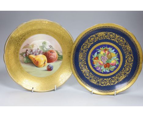 Two Minton fruit painted plates, one signed K Dean, 22.5cm diameter