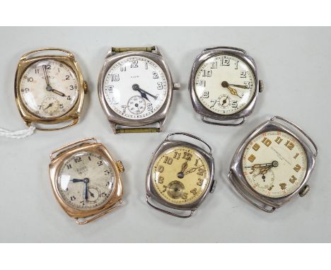 Six assorted gentleman's early to mid 20th century manual wind wrist watches, including 9ct gold Rotary and 9ct gold Rone Sev