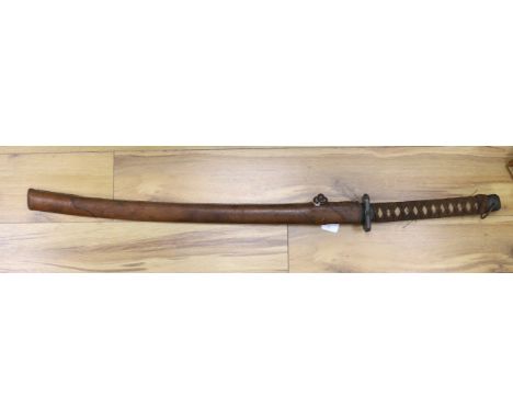 A Japanese WWII Shin gunto (sword) and leather mounted scabbard