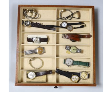 Seventeen assorted lady's or gentleman's wrist watches including a silver manual wind Omega, circa 1917 and a stainless steel