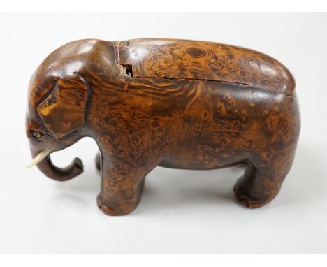 A 19th century burr wood ‘elephant’ snuff box, 11cm wide