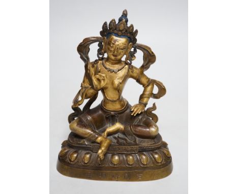 A Chinese gilt bronze figure of Green Tara, 16cm high
