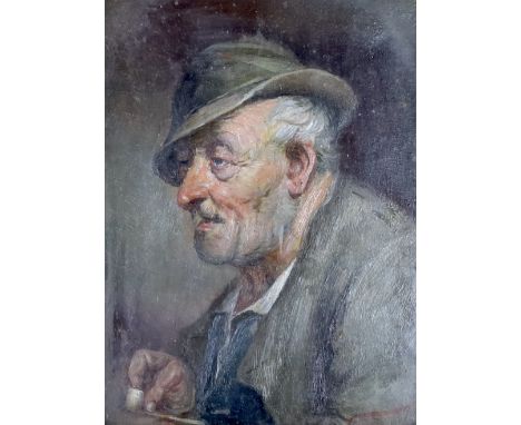 Carl Schleicher (Austrian, 1825-1903), oil on wooden panel, Gentleman filling his pipe, signed, 11 x 8.5cm