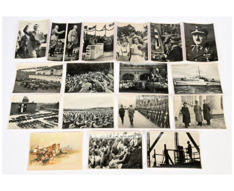 A Group of 1930s German Propaganda Photographs. Approx. 17 in total, 17x12cm. Mostly featuring Adolf Hitler at a variety of o