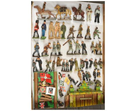 Elastolin, Lineol &amp; Similar Makers - A Mixed Group of Figures, Flags, Etc. Various scales. Conditions generally appear Fa