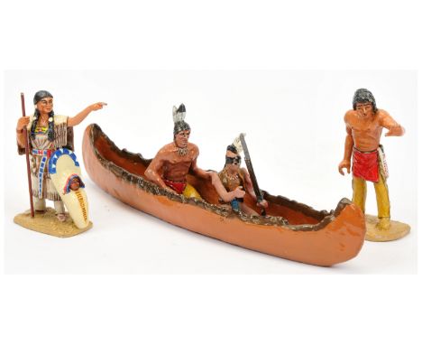 Minimen - The Old West Range - '4 Indians &amp; Canoe'. Designed by Jack Updyke (also of Figarti Miniatures). Conditions gene