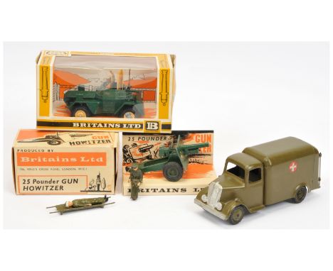 Britains - A Group of Military Vehicles. Comprising: 1512 'Army Ambulance' (post-war version), unboxed includes figures; 9705